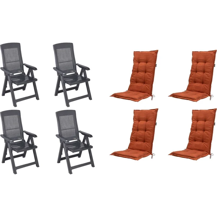 SET Tampa 4 x Klappsessel anthrazit, 4 x Auflage terra – Bild 1