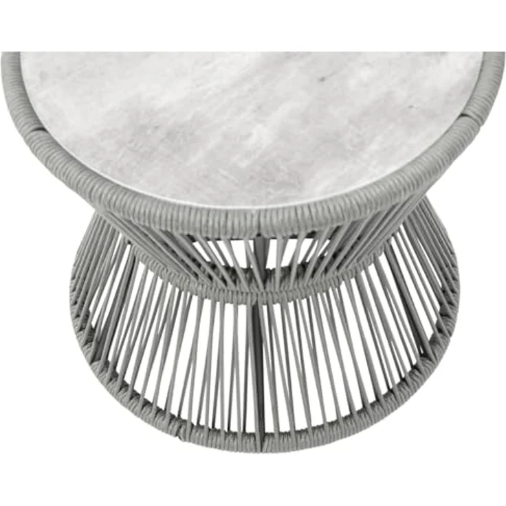 DEGAMO Gartentisch ANCONA, Beistelltisch 56cm rund, 48cm hoch, Rope grau + Glas – Bild 6