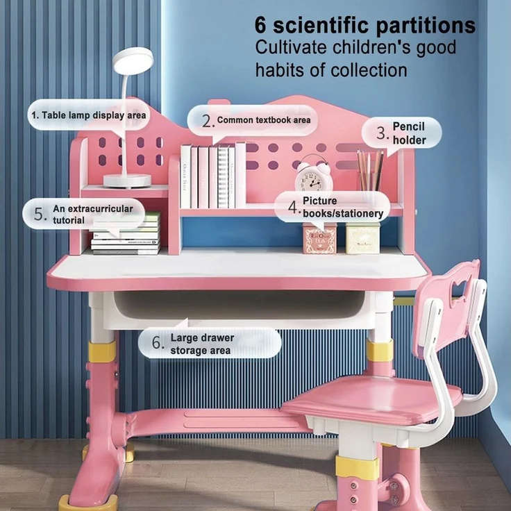 Rutaqian Kinderschreibtisch Schreibtische Kinder, Höheverstellbar Kinderschreibtisch mit Stuhl Set (Kinder-Schreibtisch- und Stuhl-Set, 1-St, 1 x Kinder-Studientisch 1 x Kinder-Studienstuhl), Ergonomischer Kinderschreibtischstuhl mit Bücherständer,bis ... – Bild 3