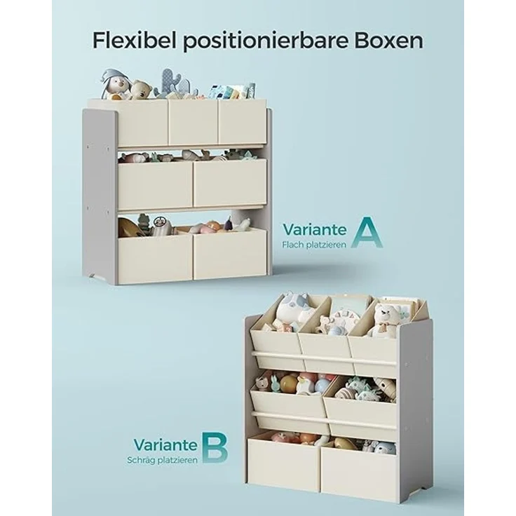 Songmics Kinderregal, mit 7 Aufbewahrungsboxen, MDF / Vliesstoff taubengrau, 60 x 29,5 x 62,5 cm – Bild 4