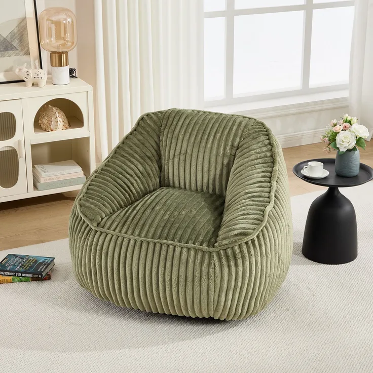 Bean Bag Stuhl mit Memory-Schaumstofffüllung, gestreifter Blasen-Plüsch, flauschig, gemütlich, gemütlicher Sofa für Wohnzimmer, Wohnungen und Schlafsäle--Smaragd--98x92x73cm--YOUDENOVA