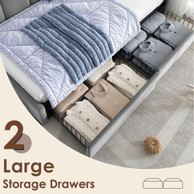 Tagesbett, Samt mit 2 Schubladen & Lattenrost, 90x190 cm, Grau, ohne Matratze – Bild 6