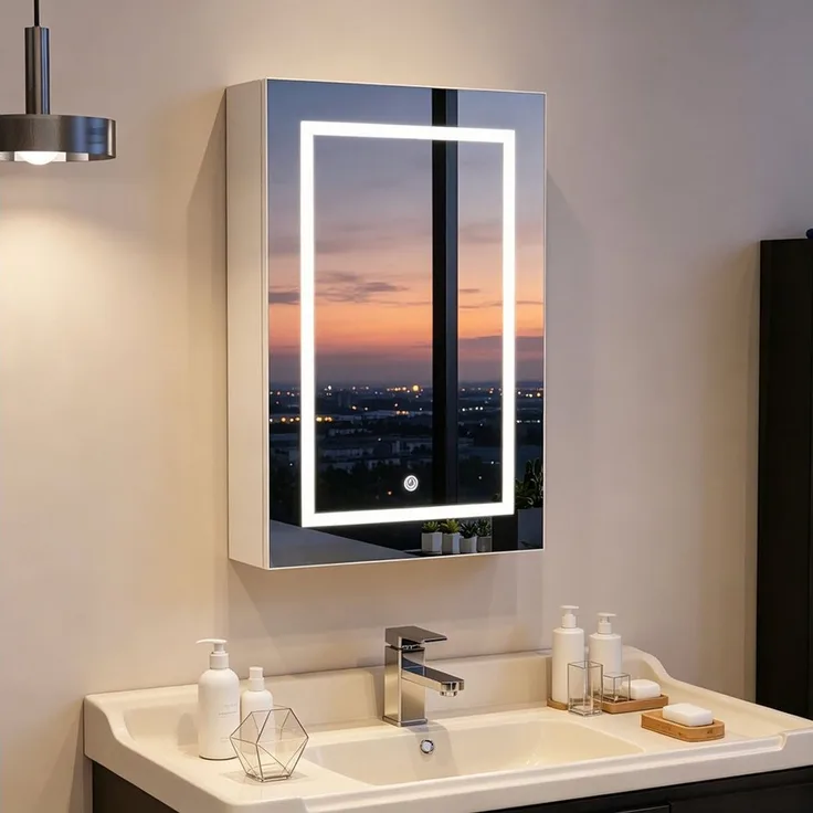 Simurq Spiegelschrank Badezimmerspiegelschrank mit 3-Farben LED Licht & Memory-Funktion (1x Spiegelschrank, alle Montageteile, bebilderte Montageanleitung)