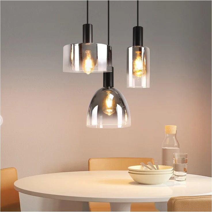 Nettlife Pendelleuchte 3/4 rauchgrauem Glas E27 Fassung Industrielle Hängeleuchte, Höhenverstellbar, LED wechselbar, Pendellampe für Wohnzimmer Küche Esszimmer – Bild 5
