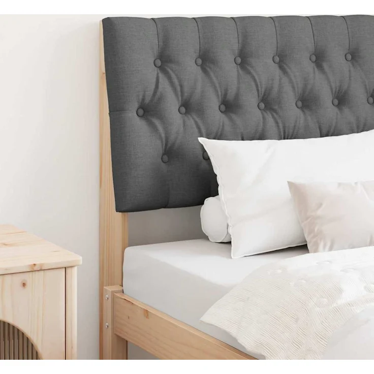 vidaXL Gepolstertes Kopfteil Dunkelgrau 90 cm Massives Kiefernholz Braun (Art-Nr 879360) – Bild 1