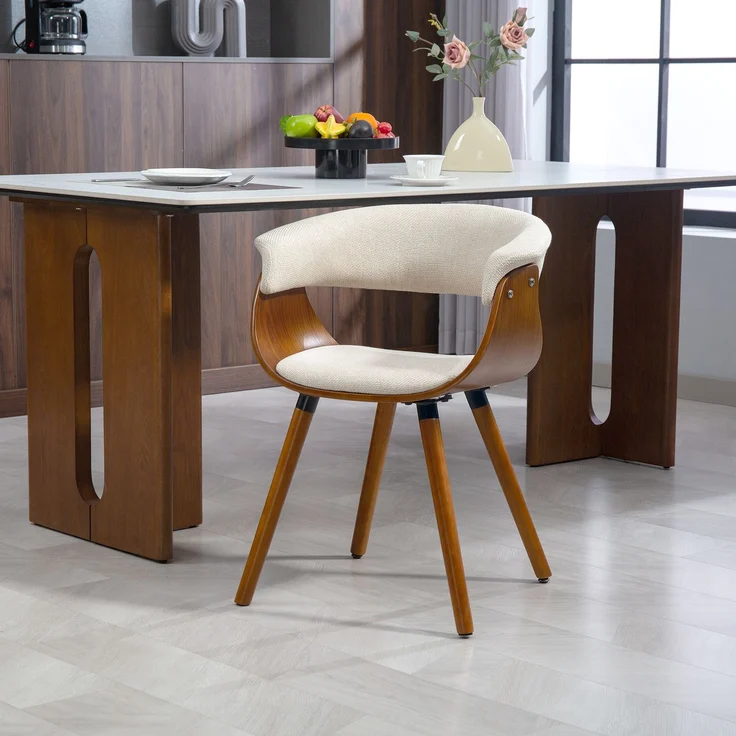 MELAYR, Esszimmerstuhl, Stoff in Leinenoptik, gebogene Rückenlehne, Holzbeine, Beige, 62 x 55 x 75 cm – Bild 4