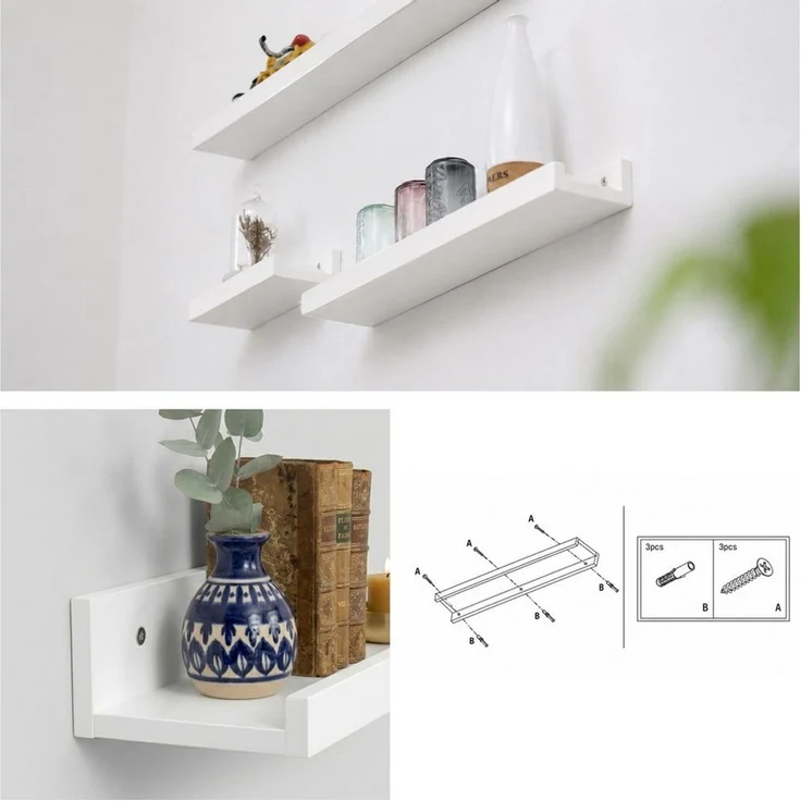HOOZ Wandregal Wandbord 65 x12 x 5 cm, Massiv Bambus FSC zertifiziert, Farbe Weiß, Einzelartikel 1-tlg, FSC-zertifizierter Bambus, schwebende Optik, erhöhte Frontkante – Bild 4