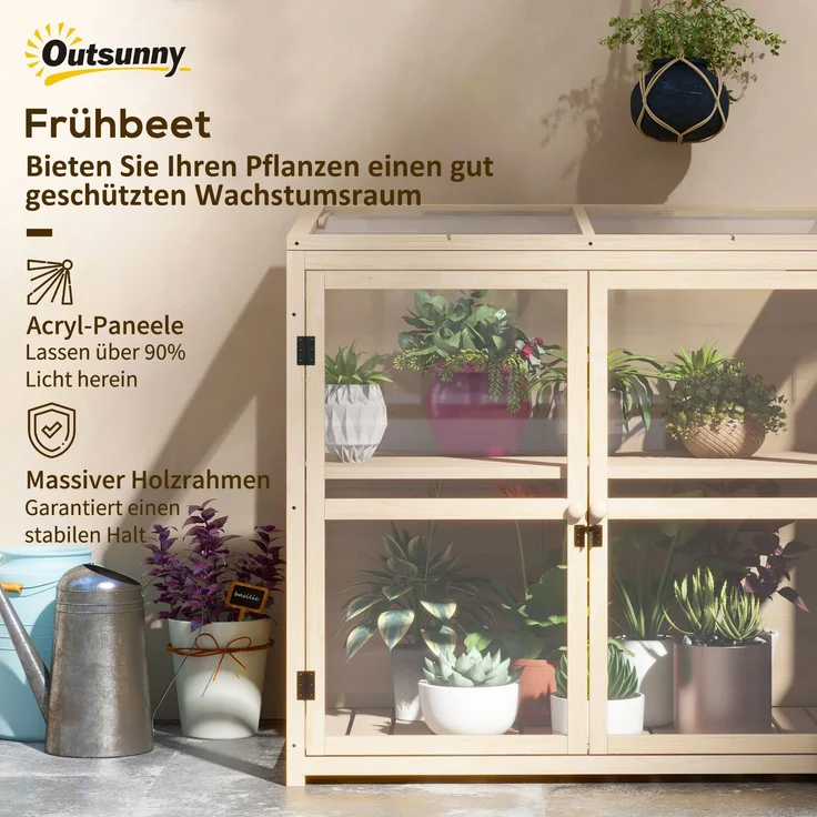 MELAYR, Frühbeet Hochbeet Pflanzenbeet, wetterbeständig, 2 Ebenen, Fichtenholz, 103 x 61 x 103 cm, Natur, Naturholz – Bild 6
