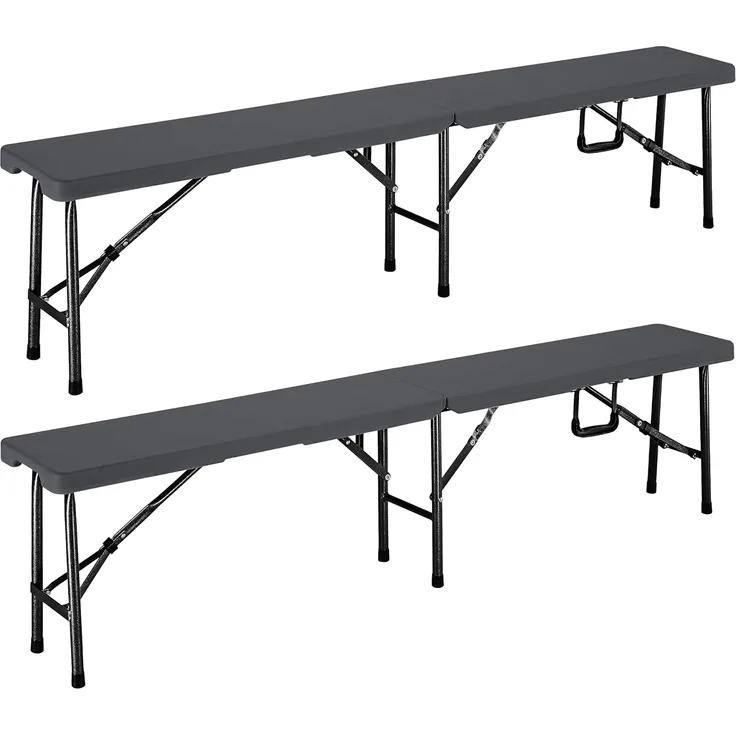 CASARIA® Bierbank, 2er-Set, für 8 Personen, Kunststoff Anthrazit, 43 x 25 x 180 cm