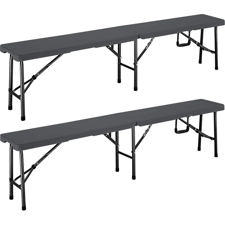 CASARIA® Bierbank, 2er-Set, für 8 Personen, Kunststoff Anthrazit, 43 x 25 x 180 cm