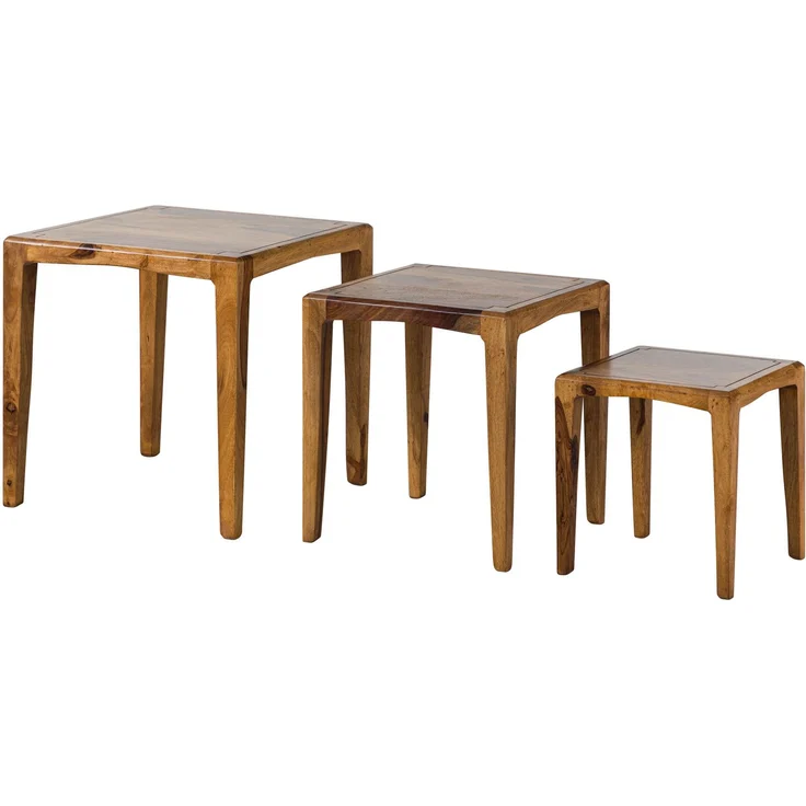 Beistelltisch 3er-Set Sheesham 50x50 / 40x40 / 31,5 x34 braun lackiert ANCONA #112 – Bild 1