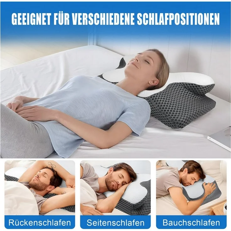 AKKEE Nackenstützkissen Kopfkissen, Orthopädisches Kissen Memory Foam KopfKissen, Füllung: Memory Foam, Die Rillen im Kissenkern passen sich den Konturen von Kopf und Nacken an und stützen so effektiv Kopf und Nacken. Dadurch wird der Druck auf die Hal... – Bild 2