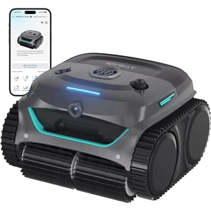 WYBOT (Neues Modell) C2 Vision-A Kabelloser Poolroboter Akku mit KI-Kamera, 8 Modi, starker Saugkraft, Dual-Filter, Wasserlinie, Poolroboter Akku Wand und Boden, App-Blaugraugrün – Bild 1
