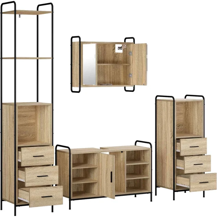 vidaXL Badezimmerschrank-Set 4 stk. Sonoma-Eiche 40 x 36 x 200,5 cm 3444682 – Bild 7