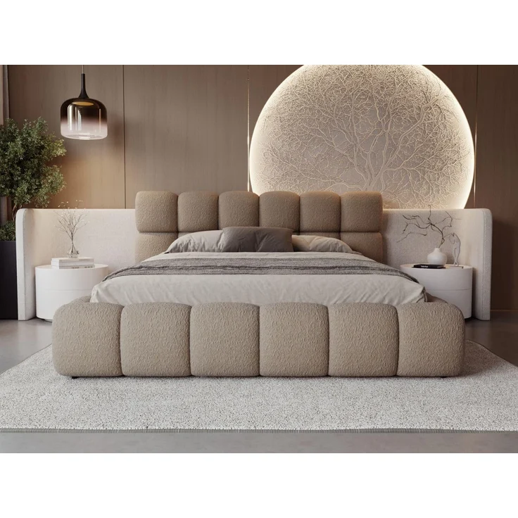 GRAINGOLD Modo Polsterbett 180x200, Doppelbett mit Kopfteil, groß Stauraum, Bouclé-Stoff, Braun – Bild 3