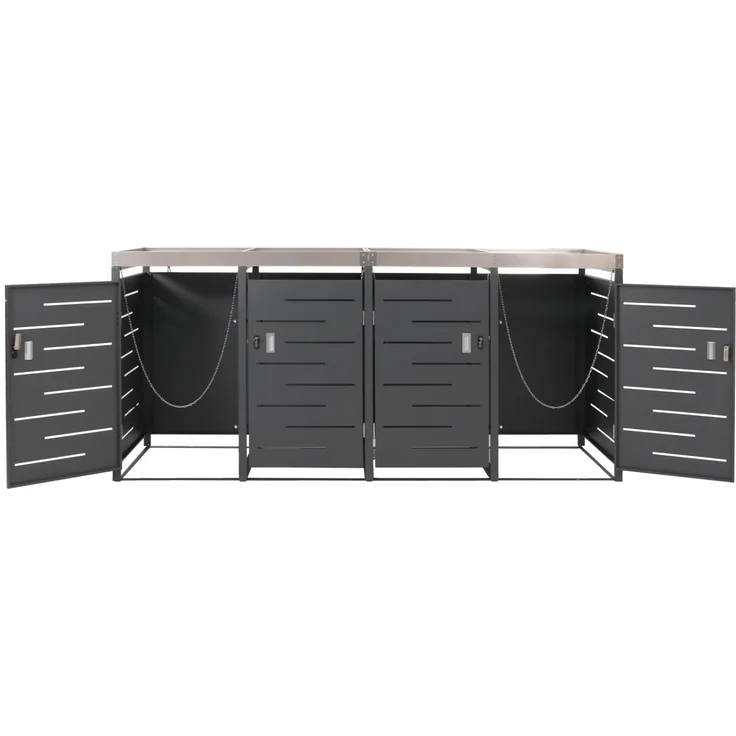 4er-Mülltonnenverkleidung HWC-H40, Mülltonnenbox, Pflanzkasten Edelstahl-Metall-Kombi 92kg 125x264x84cm erweiterbar – Bild 6