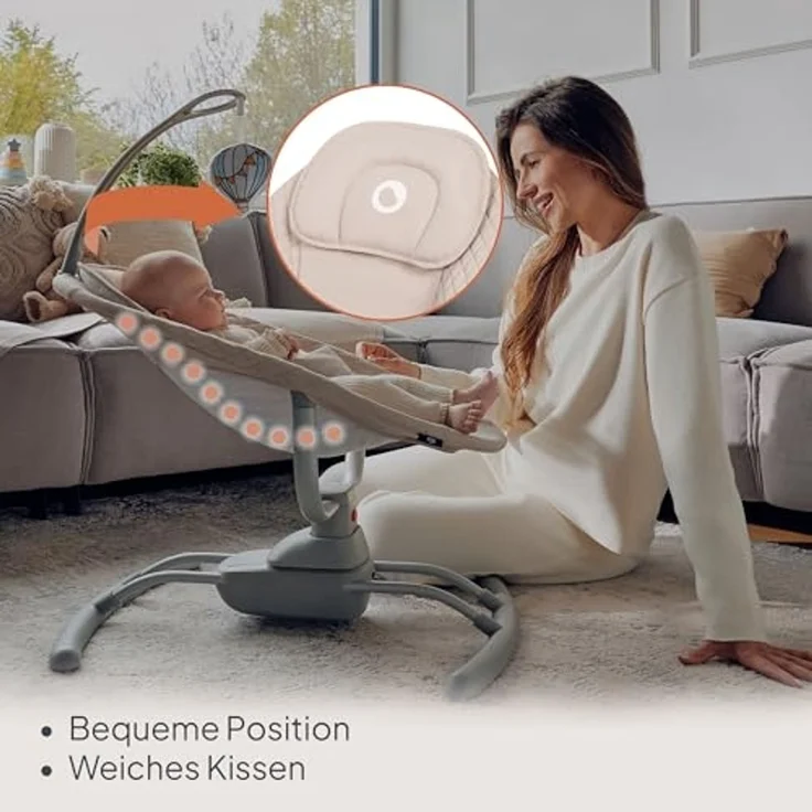 LIONELO RIO Elektrische Babywippe für Kleinkinder bis zu 9 kg Verstellbare Rückenlehne, 3 Wiegegeschwindigkeiten, Polster Sitzgurte Melodien und Geräusche der Natur Leichtes Gewicht 3,5 kg – Bild 3
