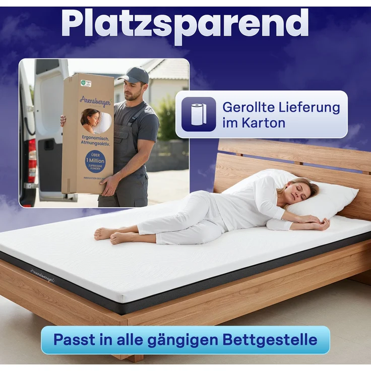 ARENSBERGER SARA Gelschaum Matratze 160x200 cm – 16 cm NANOCELL® Gel-Schaum – H3 Härtegrad – Atmungsaktiv – Abnehmbarer Bezug 240g/m² – Bild 7
