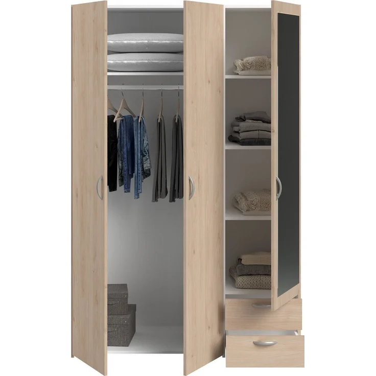 Daily 14 Kleiderschrank 3-türig Braun mit Spiegel 120x185x51 – Bild 2