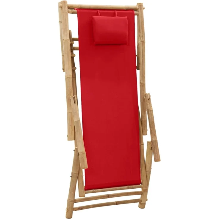 Liegestuhl, Sonnenliege Bambus und Canvas Rot – Bild 6