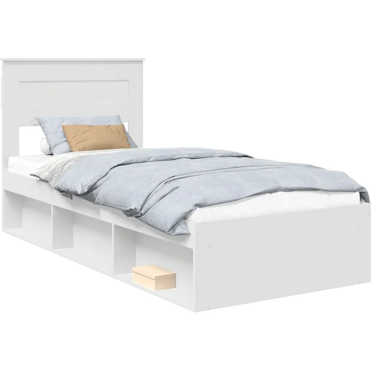 vidaXL Bettrahmen mit Kopfteil Weiß 75 x 190 cm Massives Kiefernholz 3409815 – Bild 1