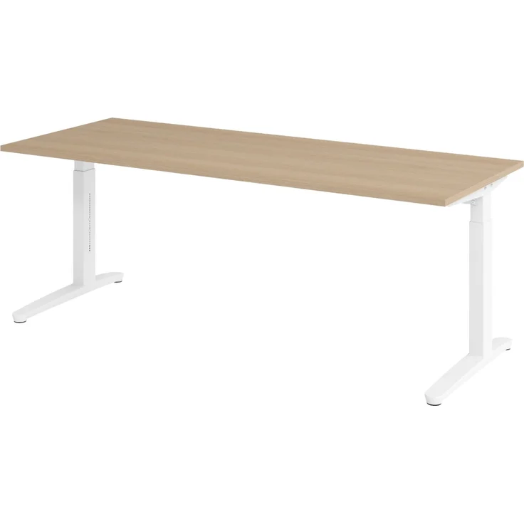 bümö manuell höhenverstellbarer Schreibtisch 200x80 in Eiche, Gestell in weiß - PC Tisch höhenverstellbar & groß, höhenverstellbarer Tisch Büro, großer Computertisch verstellbar, X20-E-WW – Bild 1