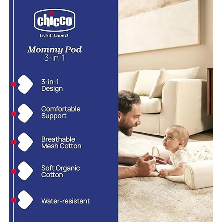 Chicco Mommy Pod 3in1, Babynestchen Kuschelnest Neugeborene, 81x49 cm, Baby-Nestchen, 0-3 Monate zum Schlafen, 0-8 Monate für die Bauchlage, Bezug aus Bio-Baumwolle, maschinenwaschbar, Beige – Bild 2