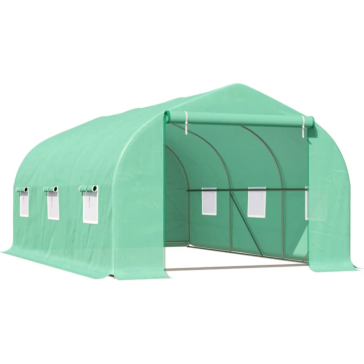 MELAYR, Gewächshaus 4.5 x 3 x 2 m Foliengewächshaus mit Rollbar Reißverschlusstür 6 Netzfenster Stützstangen, Grün – Bild 2
