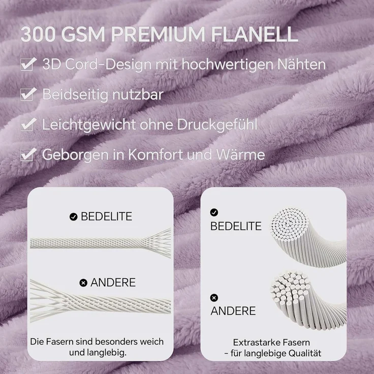 BEDELITE Kuscheldecke Flauschig Decke Klein - weiche Flanell Decken Lavendel 125x150 für Sofa, Deko Streifen Cord Fleecedecke als Sofaüberwurf für Wohnzimmer, Throw Blanket Wide Use – Bild 4