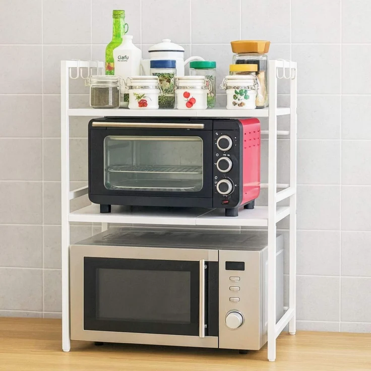 DanDiBo Verstellbares Mikrowellenregal Weiß 3 Stufig 40-64 cm Mikrowellen Regal 96684 Stehend Mikrowellenständer Küchenregal – Bild 1