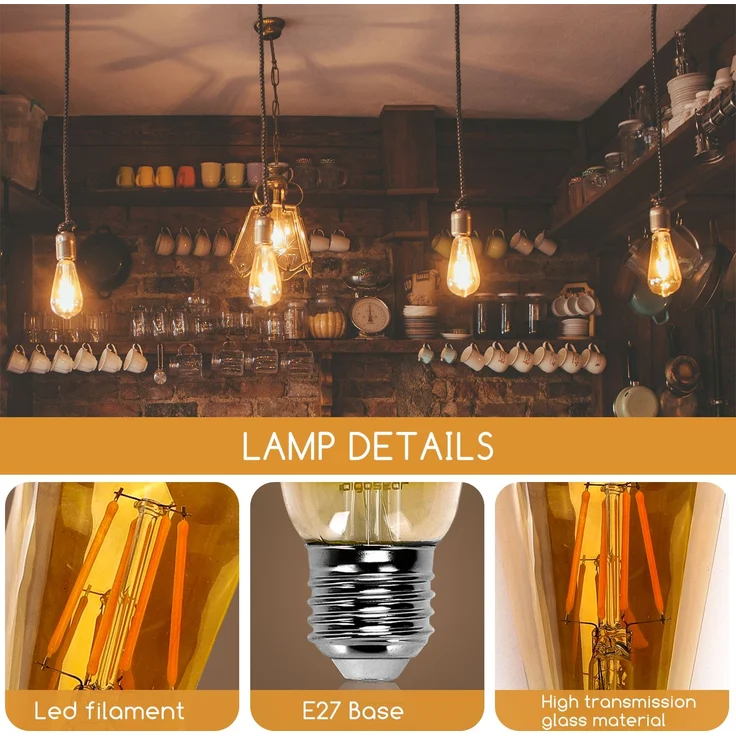 4W ST64 LED E27 Filament Leuchtmittel Retro Nostalgie Glühbirne Standard Edison Gewinde 1800K warmweiß – Bild 4