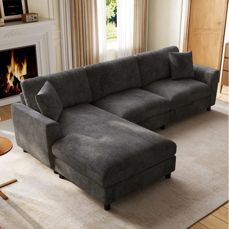 Ecksofa 256x137x79 cm in Grau mit umstellbarer Liegefläche und Chenillebezug – Bild 4