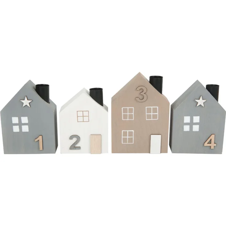 TrendLine Dekohaus Set aus 4 Kiefernholz-Häusern 14 x 5,5 x 36,5 cm mehrfarbig