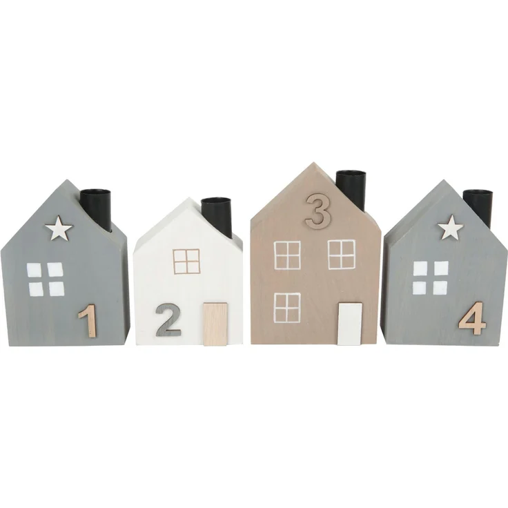TrendLine Dekohaus Set aus 4 Kiefernholz-Häusern 14 x 5,5 x 36,5 cm mehrfarbig – Bild 1