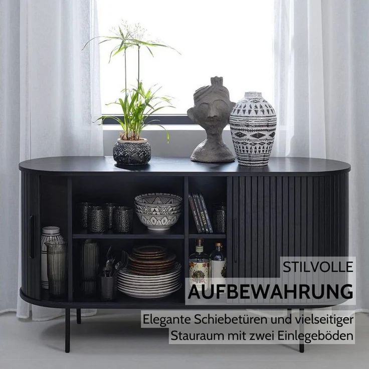 Liadomo Sideboard Uriel, Kommode, Stauraummöbel, 140 oder 180 cm Breite, Furnier in Echtholz, Schiebetüren, Lamellen-Optik, vier Farben – Bild 3