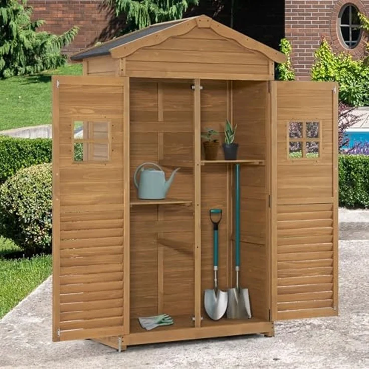 M MCombo Gartenschrank Gartenhaus Holz Wetterfest, Geräteschrank Gerätehaus Outdoor, für Außenbereich Garten Terrasse,1152 (Natur) – Bild 2