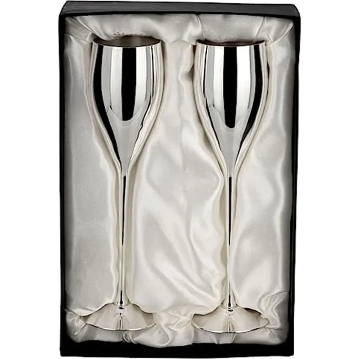 silberkanne Sektkelche Sektflöten 2 TLG Silber Plated versilbert Champagnerflöten Silberne Sektgläser