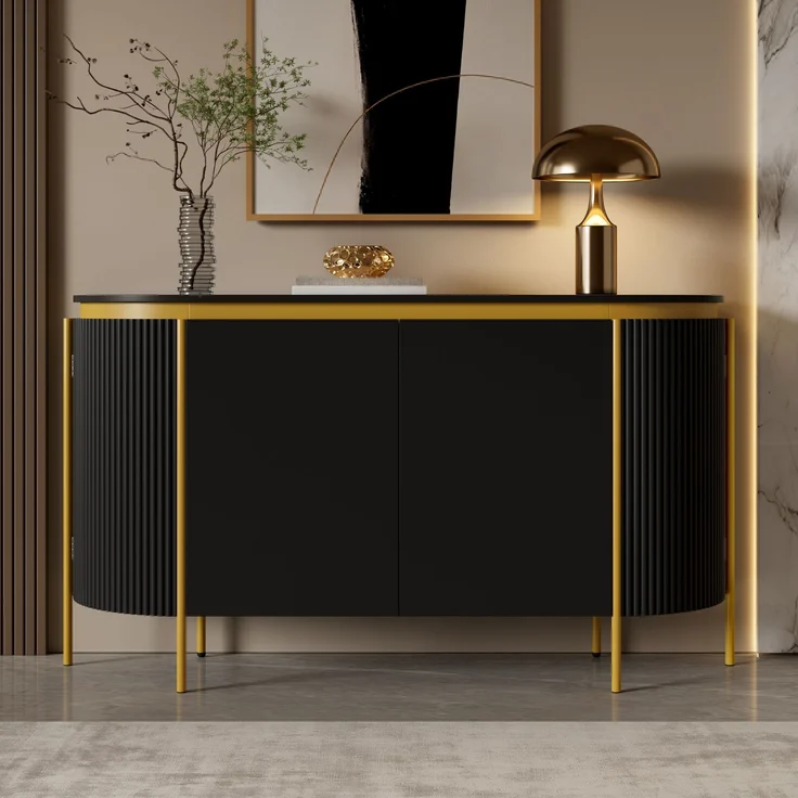 ZUBALIYA Sideboard 140x38x80 cm, mit 4 Türen, aus MDF, Schwarz – Bild 7