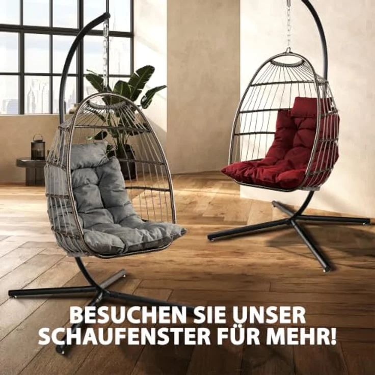 SereneLife Hängesessel mit Gestell Outdoor 250 kg – Wetterfest mit Kissen faltbar für Garten Balkon Indoor Relaxsessel Rot – Bild 8