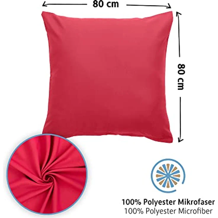 Komfortec Kissenbezug 80x80 cm 2er Set aus Gebürstet Mikrofaser mit Reißverschluss, Atmungskativ und Weich – Rot – Bild 4