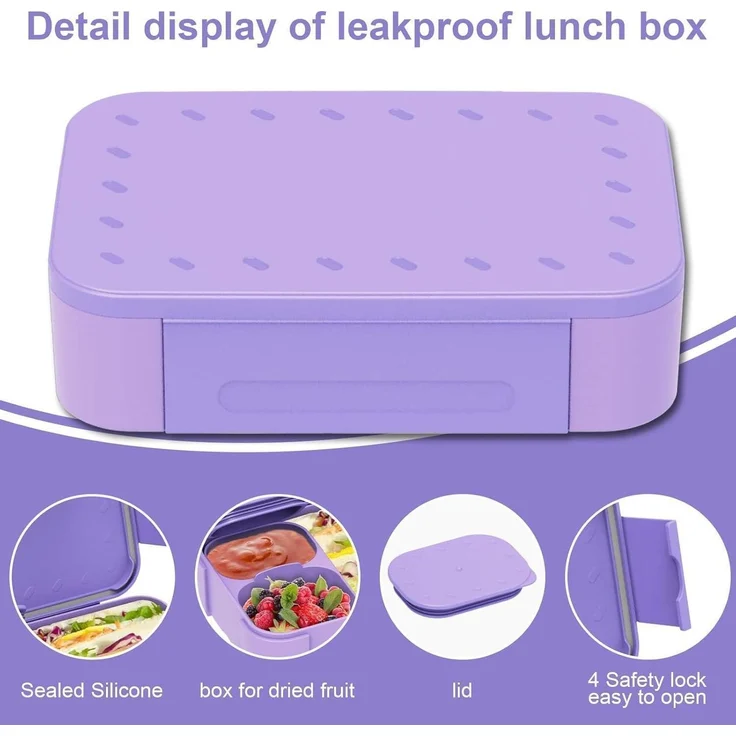 Brotdose Kinder Fächer 900ml Auslaufsicher Bento Lunchbox Purple – Bild 2