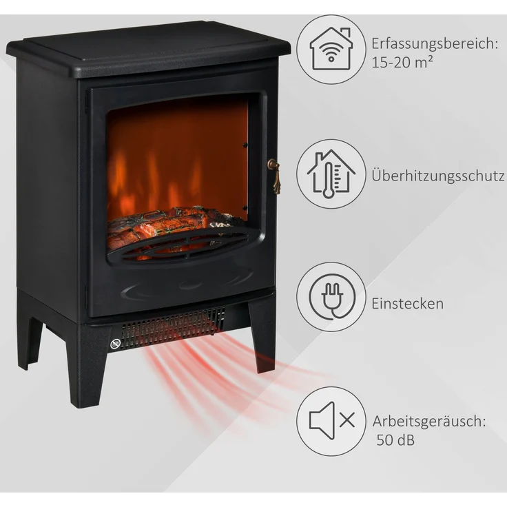 JARDJ LED Elektrokamin Standkamin mit Flammeneffekt 900/1800W Schwarz – Bild 8