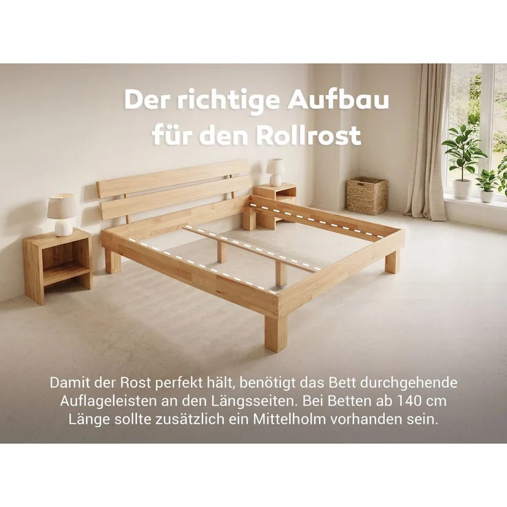 Madera XXL –Rollrost mit 23 extra stabilen Leisten aus massivem Buchenholz, belastbar bis ca. 280 kg, Größe: 60x120 – Bild 4