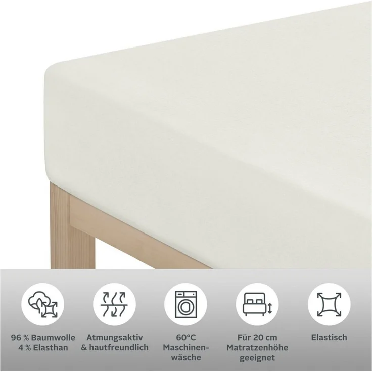 OTTO home Spannbettlaken Cremona, in PREMIUM Qualität aus 96% Baumwolle & 4% Elasthan, Jersey-Elasthan, Gummizug: rundum, (2 Stück), Größe ab 90x200 cm, in 145g/m² sowie 180 g/m² erhältlich – Bild 1