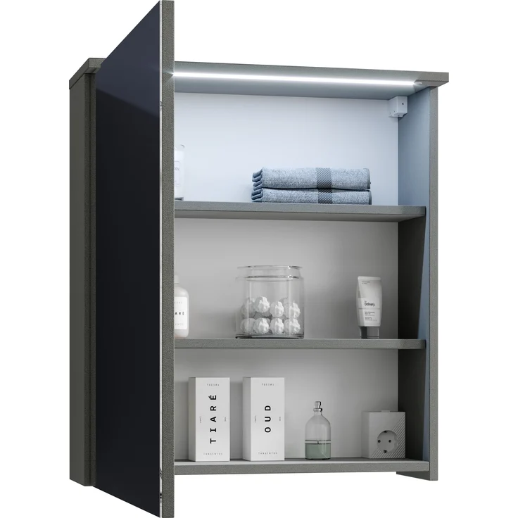 Badezimmerspiegelschrank >Two< LED, Steckdose, titan-grau / weiß - 60x68x23cm (BxHxT) – Bild 2