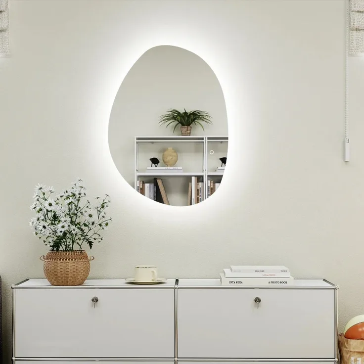 Badezimmerspiegel 80 x 5 x 60 cm, silberfarben, mit dimmbarer LED-Beleuchtung und Antibeschlagfunktion