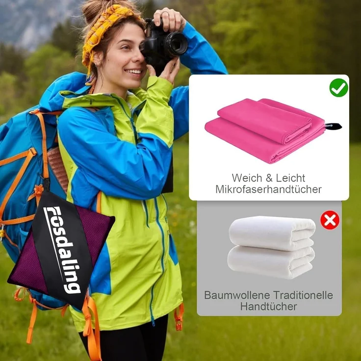 Mikrofaser Handtuch 3er-Set Groß Klein Rosa Fitness Strand Reise – Bild 4