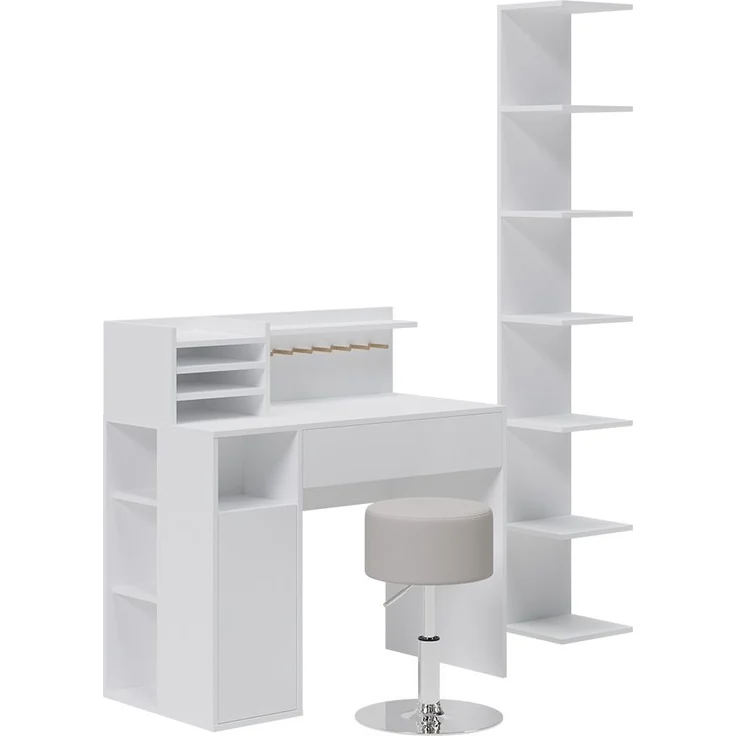 Schreibtisch Weiß 3 Teile, mit Bücherregal und Hocker Vicco – Bild 1