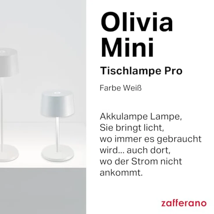 Zafferano, Olivia Mini Lampe, Tragbare und Wiederaufladbare Tischlampe mit Touch Control, Geeignet für Wohnzimmer und Außenbereich, Dimmer, 2200-3000 K, Höhe 22 cm, Farbe Weiß – Bild 3