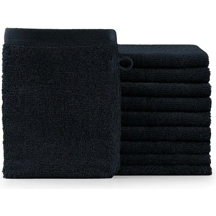 Blumtal Waschhandschuh 10er Set aus Frottee 15x20 cm - weich und saugstark, (Set), mit modischer Bordüre und praktischer Aufhängeschlaufe, 100% Baumwolle